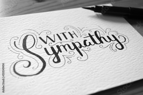 WITH SYMPATHY hand lettering card