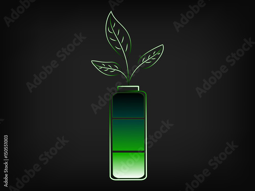 green energy battery with leaves popping out of it, renewable energy