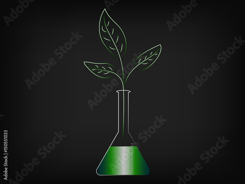 leaves growing from inside a laboratory phial, organic products