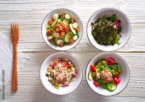 four salad mix bowls healthy food