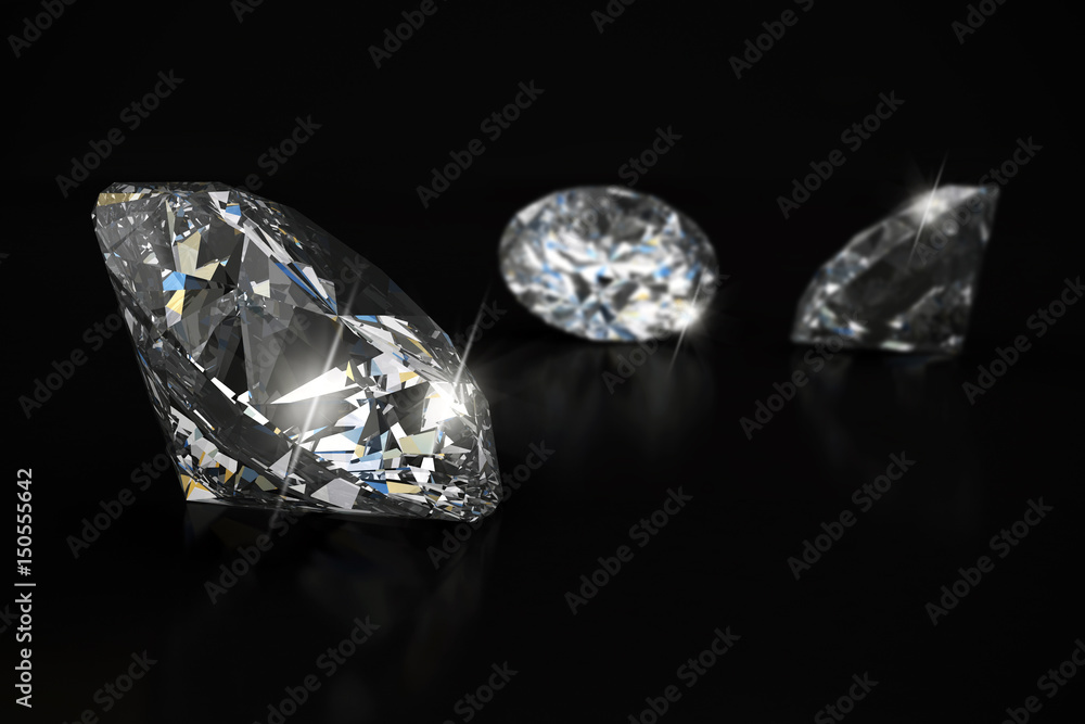 Realistic group of diamonds placed on black background, 3D illustration. Realistic group of diamonds placed on black background, 3D illustration.