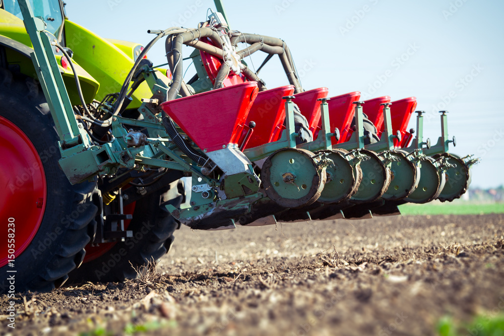 Obraz premium Farmer seeding crops at field