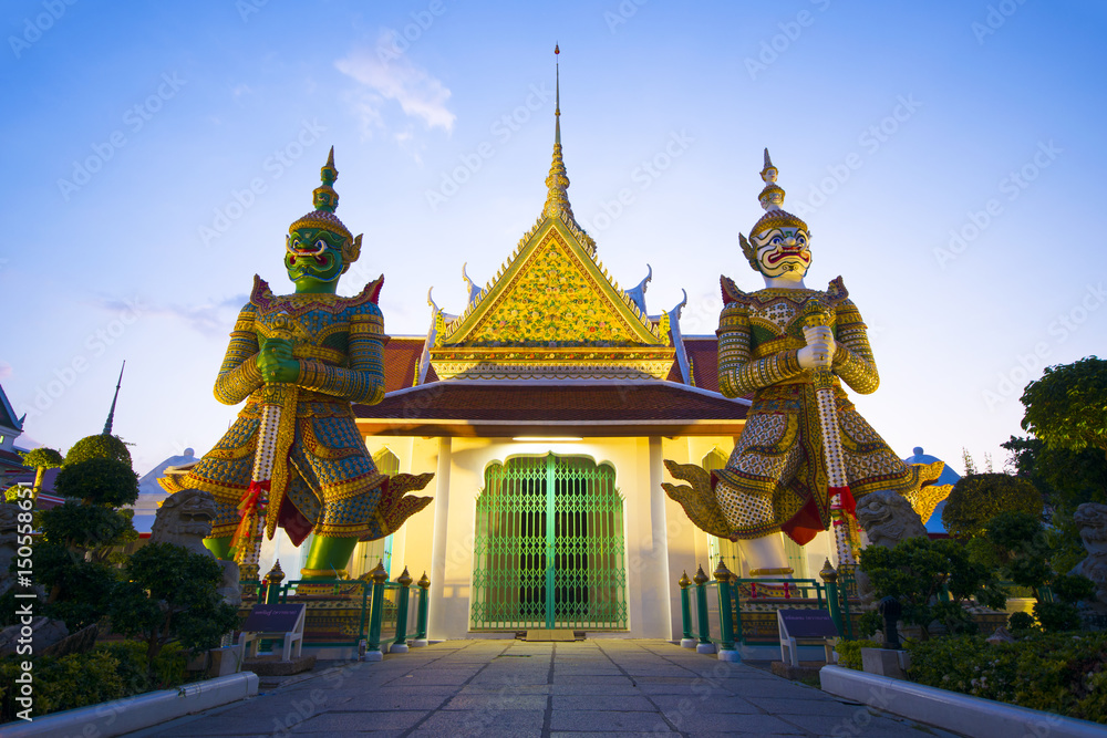 Most famous iconic inside Wat Arun in Bangkok, Thailand.