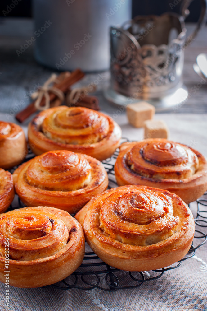 Fresh Sweet Homemade Cinnamon Rolls, selective focus Fresh Sweet Homemade Cinnamon Rolls, selective focus