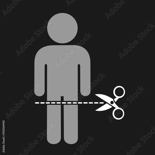 Amputation of body part. Legs are amputated and removed by scissors. Simple vector illustration. Surgical operation leading to invalidity, disability and handicap