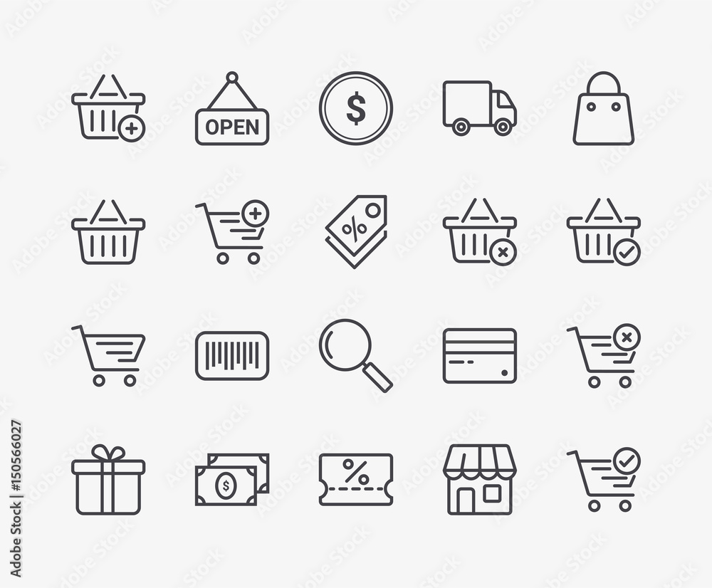 Set of Shopping Basket Vector Line Icons. Editable Stroke. 48x48 Pixel Perfect. Set of Shopping Basket Vector Line Icons. Editable Stroke. 48x48 Pixel Perfect.
