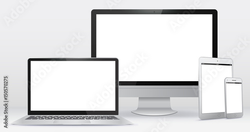 Computer Screen, Tablet PC, Laptop, Smart Phone Vector illustration.
