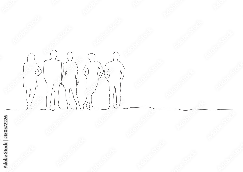 people at the work, teamwork, vector background, continues line banner, uninterrupted wire style