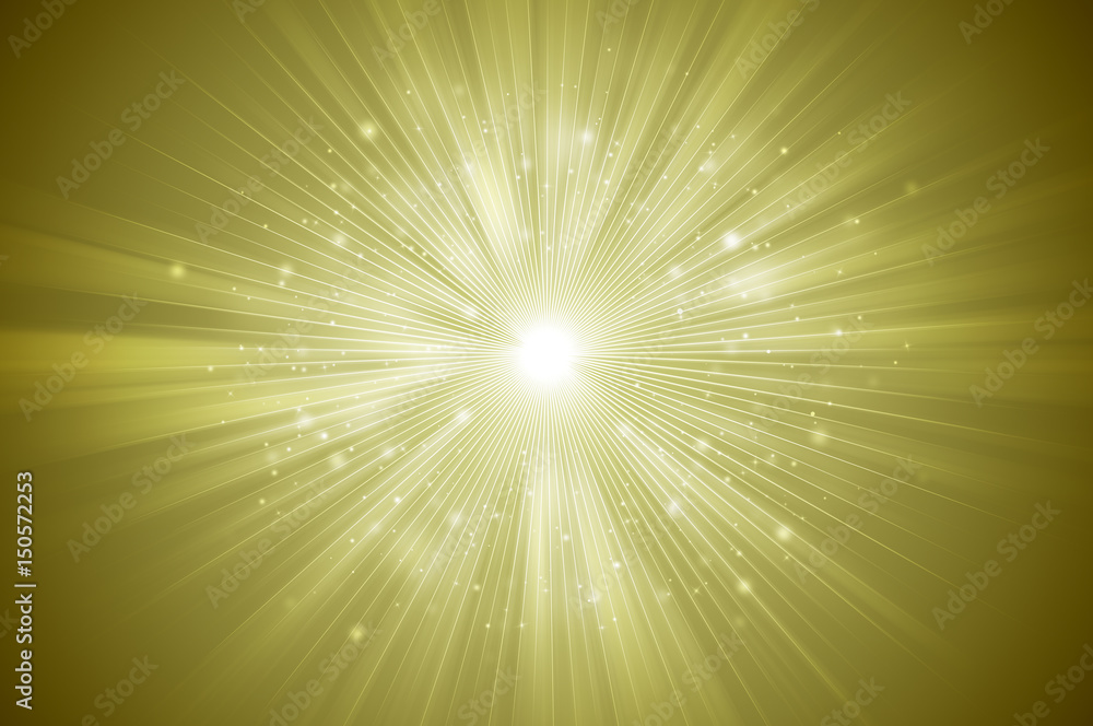Fototapeta premium Gold glitter sparkles rays lights bokeh Festive Elegant abstract background.
