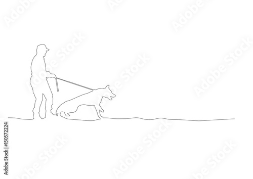 dog trainer, vector background, continues line banner, uninterrupted wire style