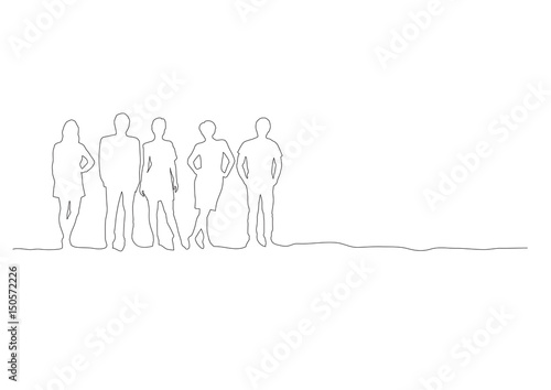 people at the work, teamwork, vector background, continues line banner, uninterrupted wire style