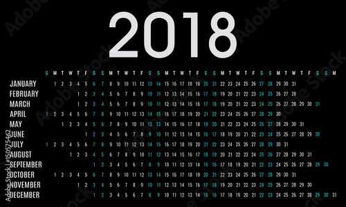 Simple 2018 planner calendar and day schedule for private use and business