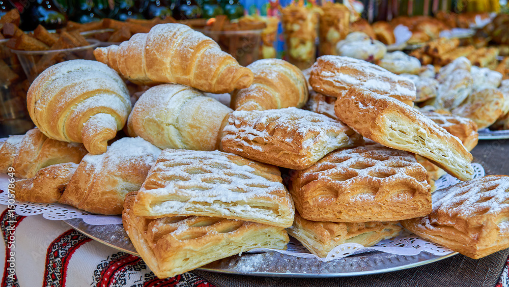 Puff pastry with stuffing and croissants Puff pastry with stuffing and croissants