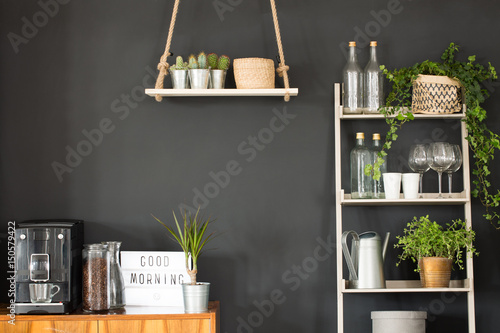 Modern kitchen with black wall photo