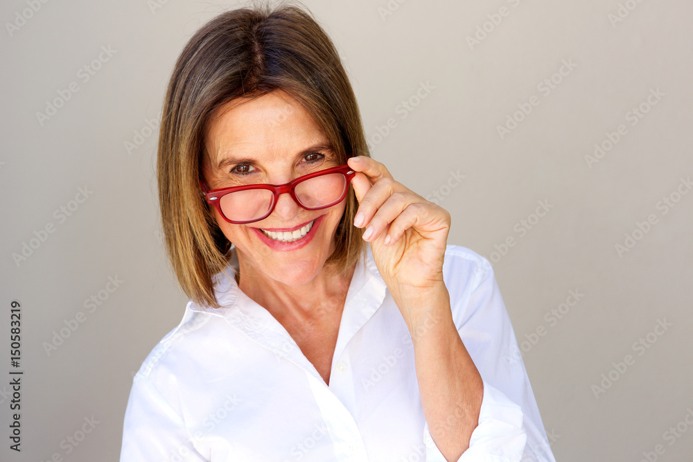 Close up smiling businesswoman with glasses Close up smiling businesswoman with glasses