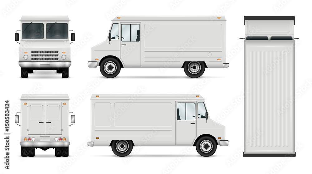Food Truck Vector Template For Car Branding And Advertising. Isolated  Delivery Van On White. All layers and groups well organized for easy  editing and recolor. View from side; front; back; top. Stock