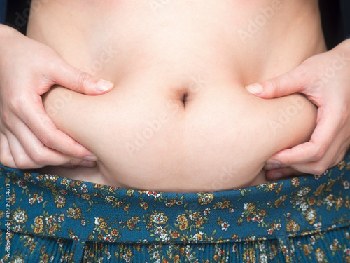 Women body fat belly front view