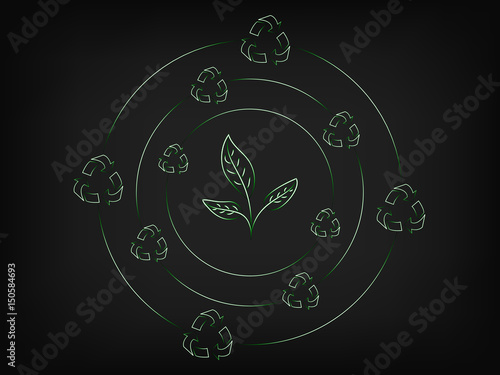 leaves surrounded by spinning recycle icons