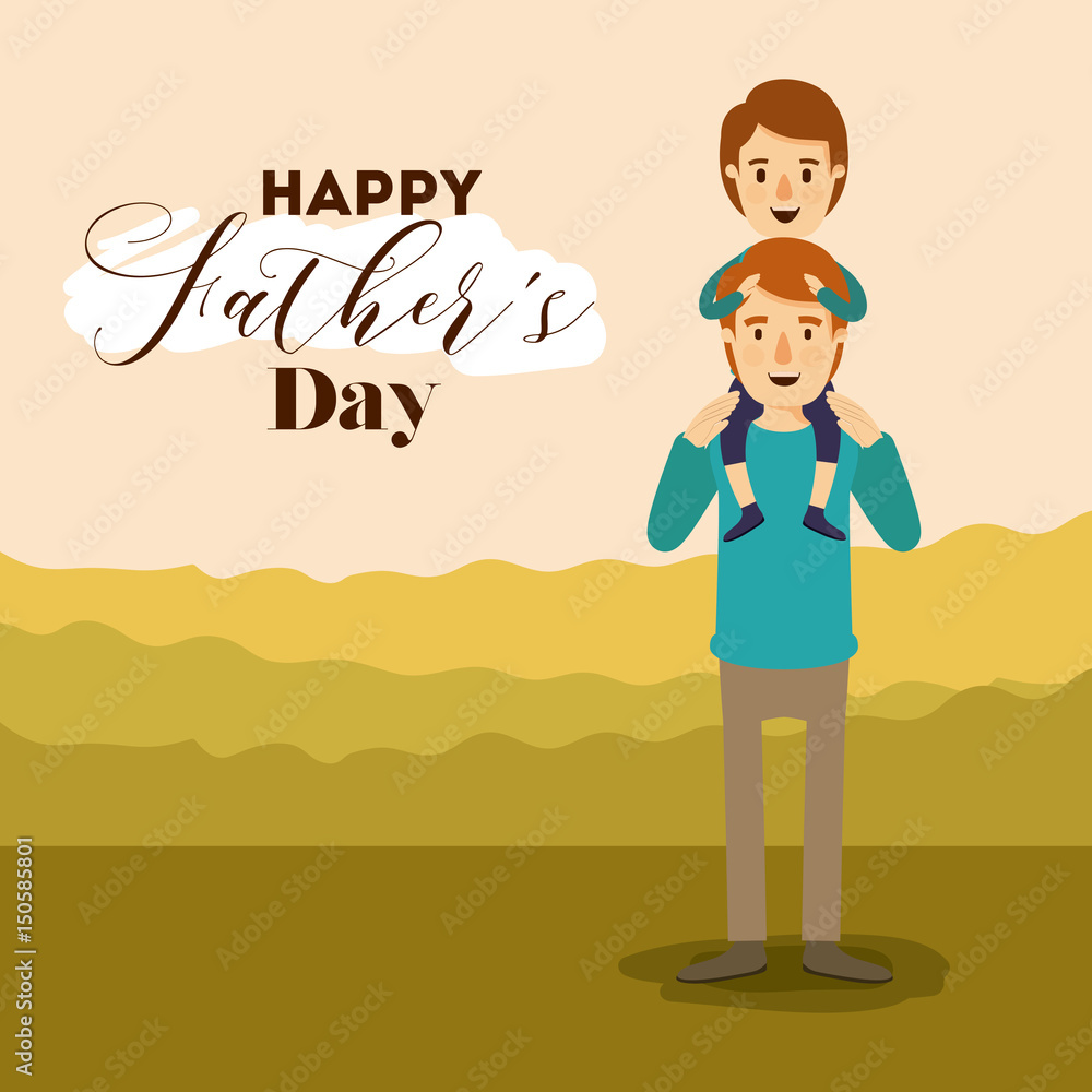 colorful background landscape with boy in shoulders of dad on the fathers day vector illustration colorful background landscape with boy in shoulders of dad on the fathers day vector illustration