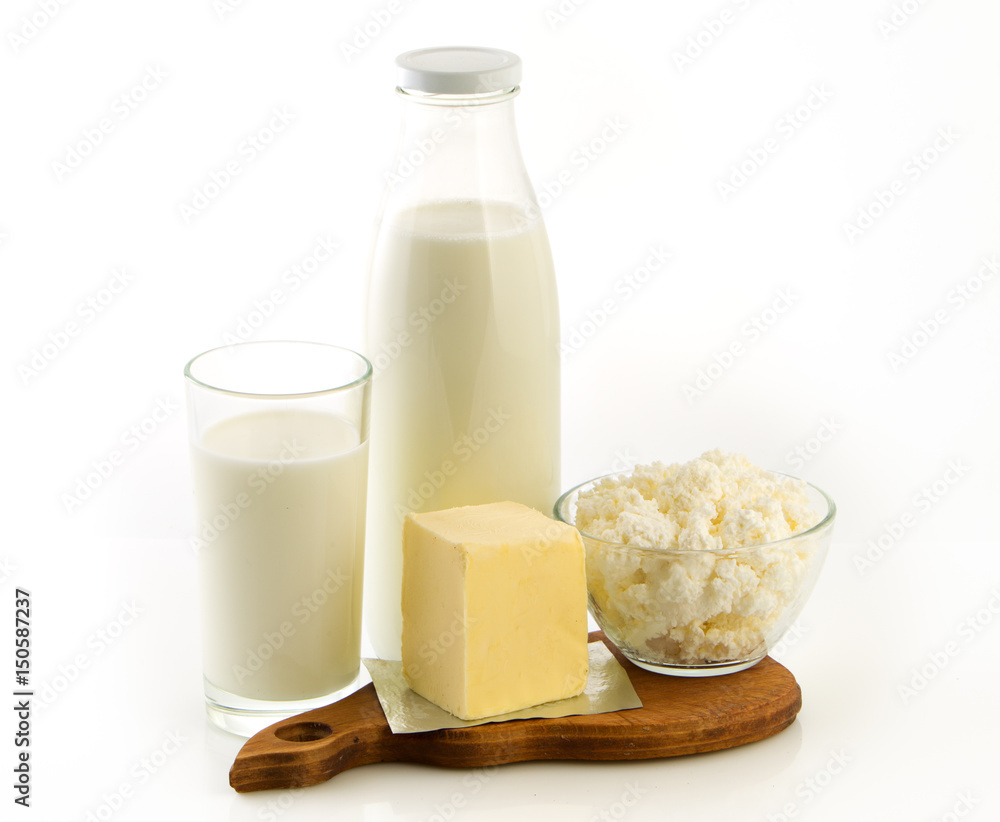 Dairy products over white background. Dairy products over white background.