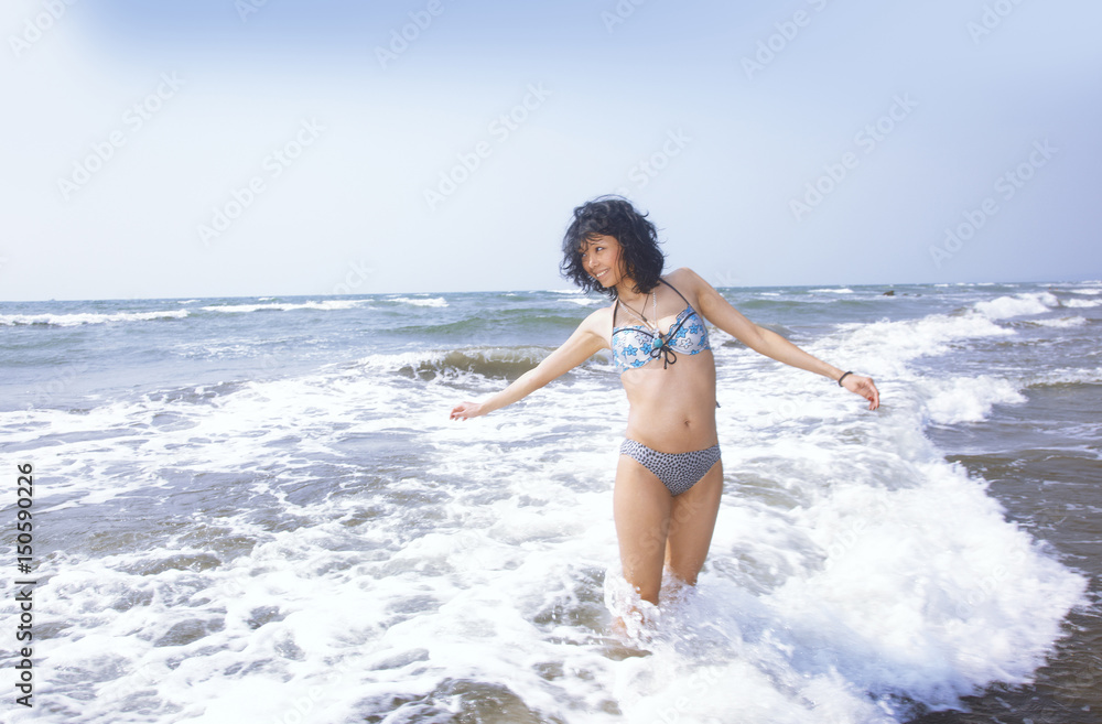 Happy woman at Atlantic ocean Happy woman at Atlantic ocean