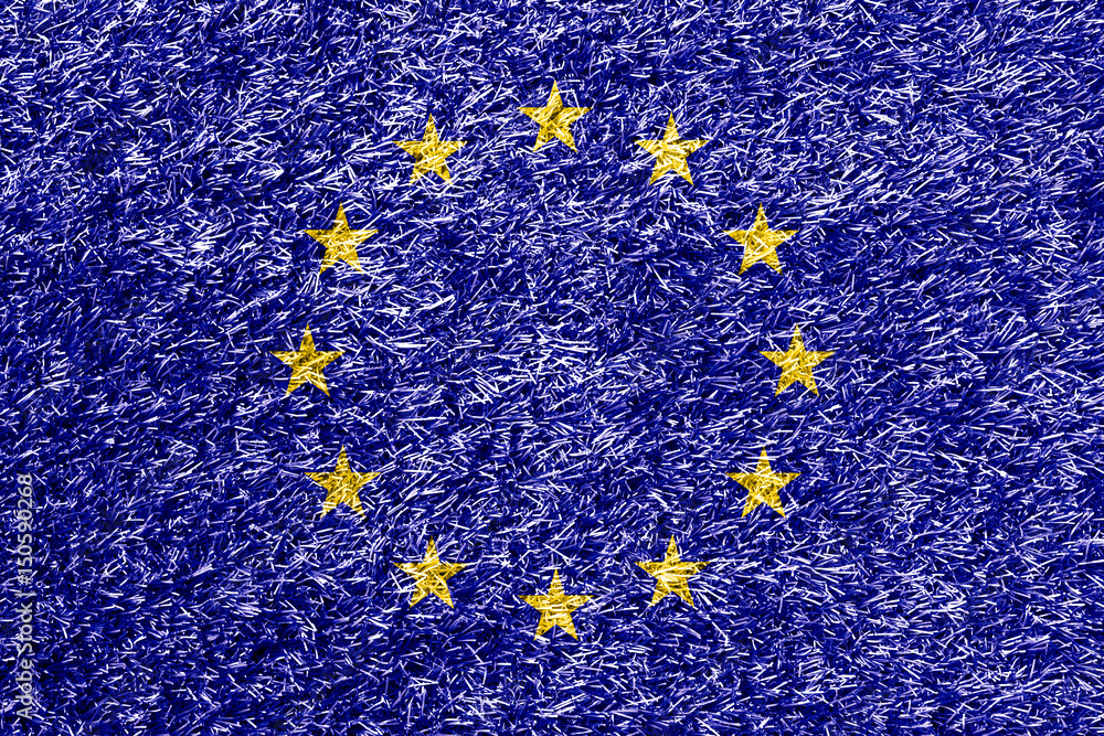 European Union flag on grass background texture European Union flag on grass background texture