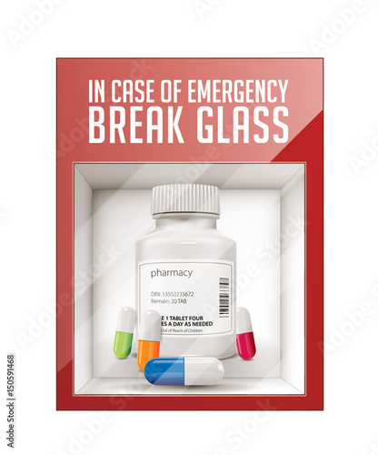 In case of emergency break glass - pills concept 