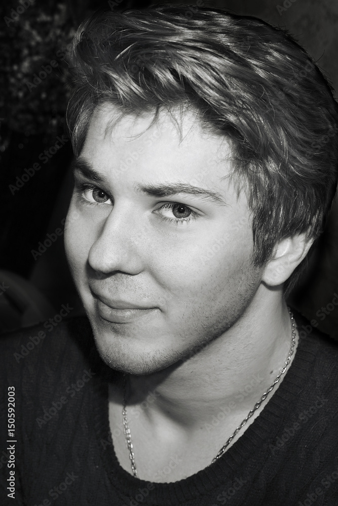 Black and white portrait of young man Black and white portrait of young man