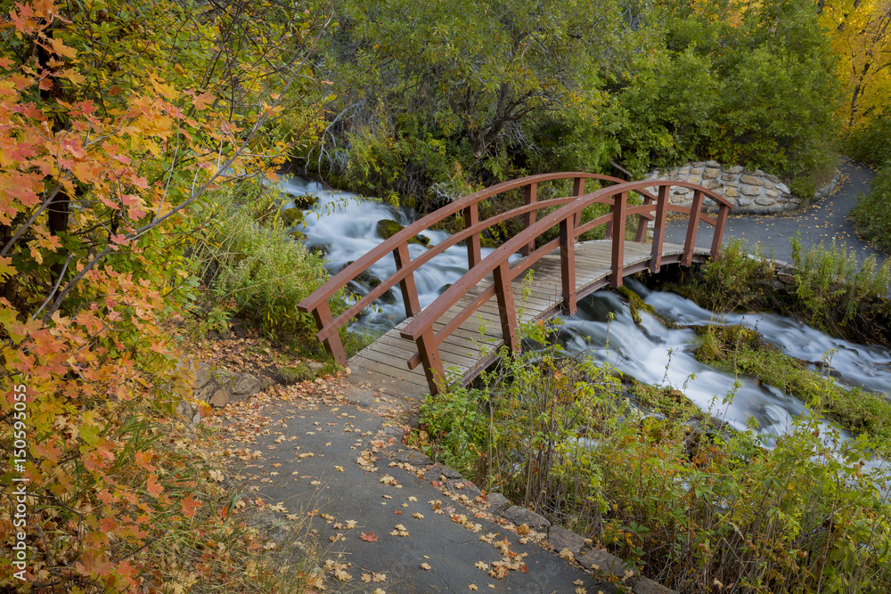 Wooden footbridge over stream in Wasatch-Cache National Forest Wooden footbridge over stream in Wasatch-Cache National Forest