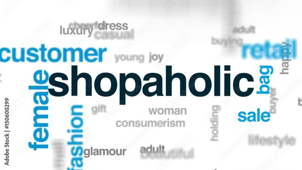 Shopaholic animated word cloud, text design animation.