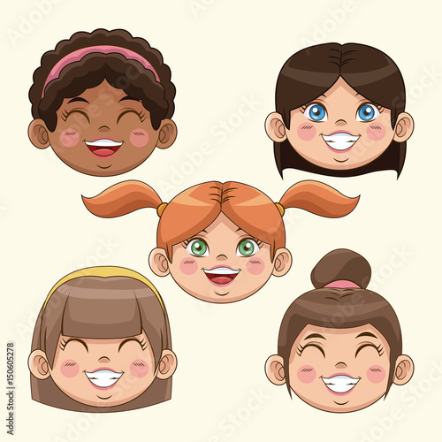 happy children day girls face smiling cute funny vector illustration