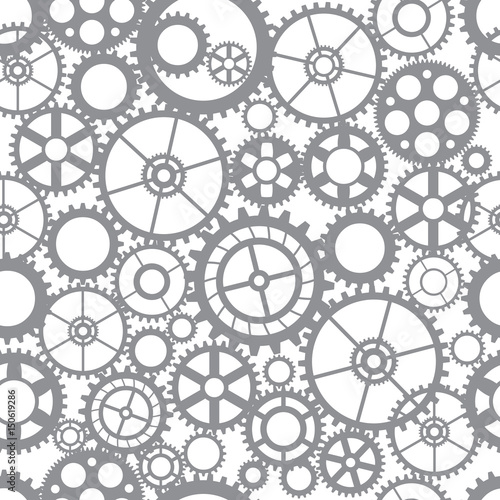 Seamless pattern silhouette cut gears mechanical machine parts clock gearwheel. Design for scrapbooking, business cards, background for craft