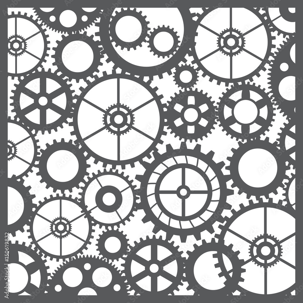 Pattern silhouette cut gears mechanical machine parts clock gearwheel. Design for scrapbooking, business cards, background for craft Pattern silhouette cut gears mechanical machine parts clock gearwheel. Design for scrapbooking, business cards, background for craft
