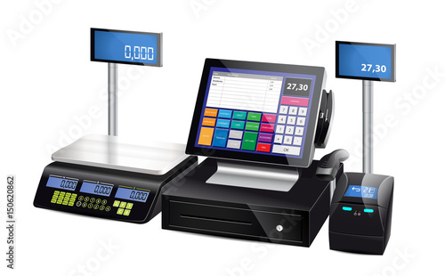 Shop cash register, printer and scales - retail equipment 