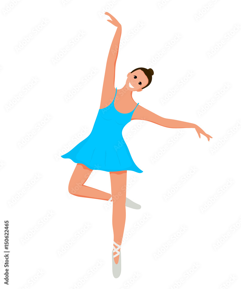 Young cute smiling ballerina in motion on a white background. Flat style ballerina in exercise. Vector illustration Young cute smiling ballerina in motion on a white background. Flat style ballerina in exercise. Vector illustration