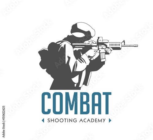 Logo - soldier with automatic rifle - combat shooting exercises concept