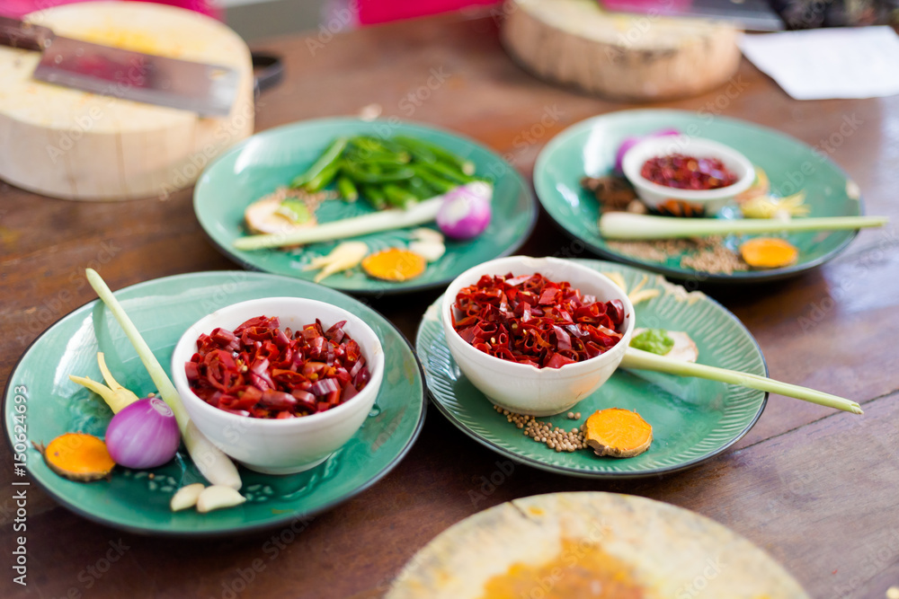 Fototapeta premium Thai hot curry paste ingredients