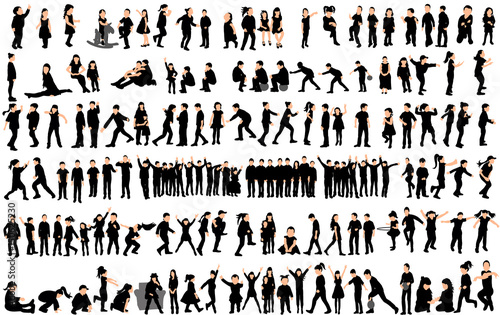 Vector, silhouette of children, big collection, children play and dance © zolotons