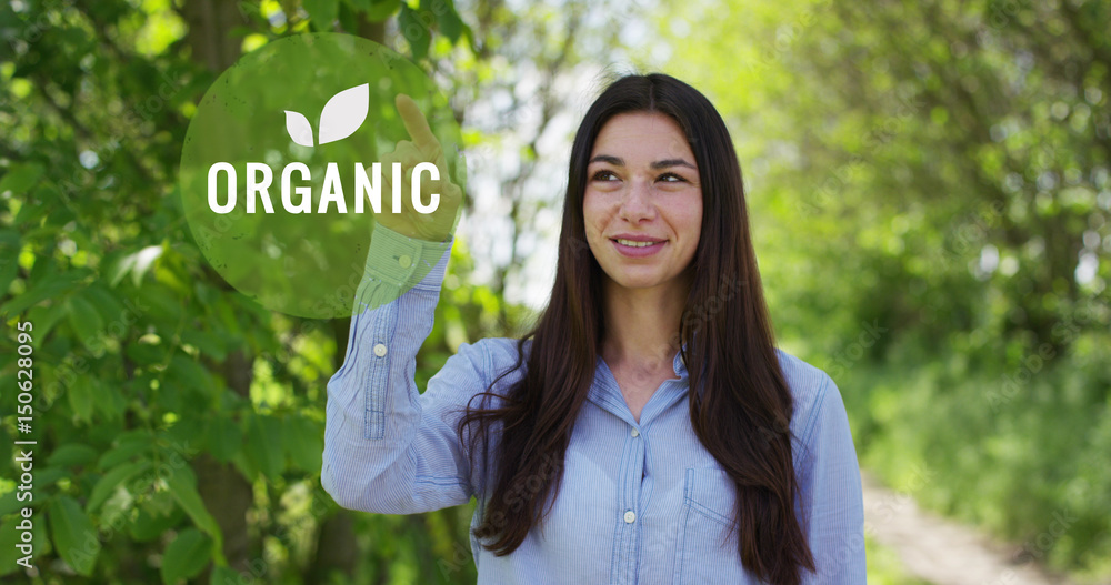 Futuristic portrait of a beautiful young girl making a choice Organic, in the background nature. Concept: biology, bio products, bio ecology, natural pure product, nutrition right, healthy lifestyle. Futuristic portrait of a beautiful young girl making a choice Organic, in the background nature. Concept: biology, bio products, bio ecology, natural pure product, nutrition right, healthy lifestyle.