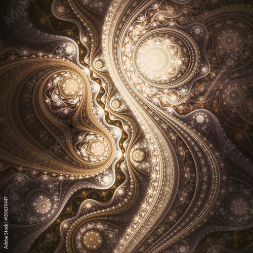 Glossy gold fractal machine, digital artwork for creative graphic design