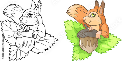 Cartoon squirrel keeps a nut in his paws