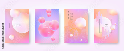 Abstract vector backgrounds in trendy hipster style with blurry fluid 3d forms and elements of memphis style. Template А4 for design poster, banner, flyer, cover, placard, magazine, book, presentation