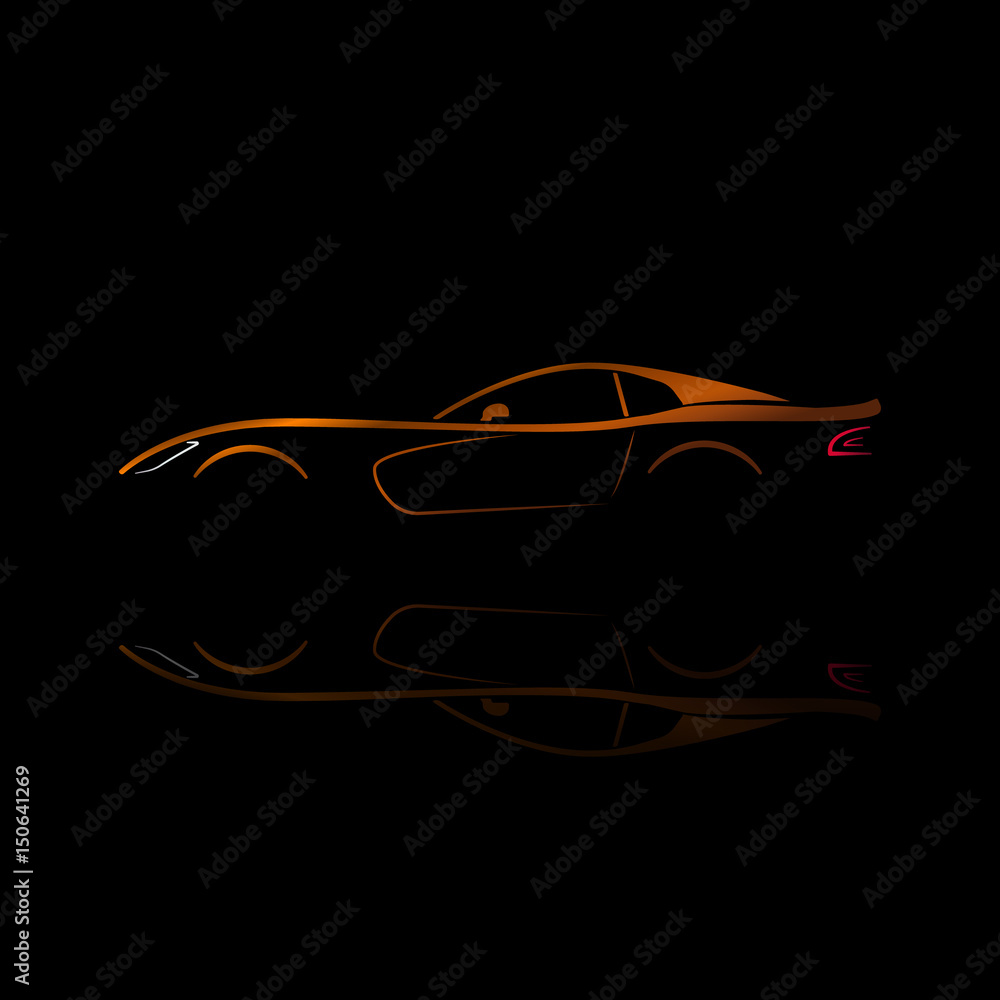 3d Model Race Car on a Black Background with Reflection. 3d