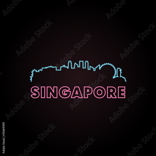 Canvas Print Singapore skyline neon style in editable vector file.