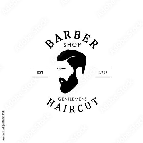 Vector vintage barber shop logo for your design. Hipster Man, Hairdresser Logo.