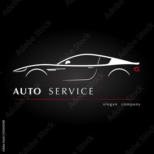 Silhouette car side view in the black background. 