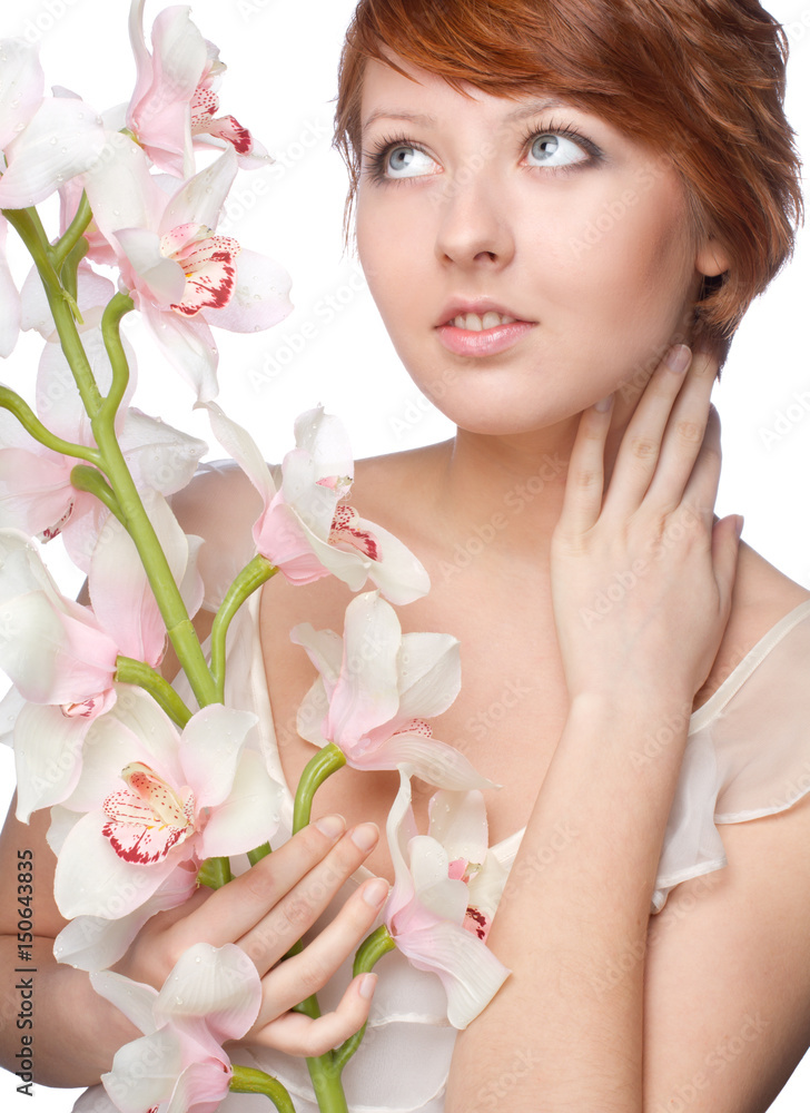 Beautiful young beautiful woman with orchid Beautiful young beautiful woman with orchid