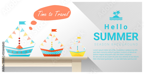 Hello summer background with colorful paper ship , vector , illustration © littleartvector