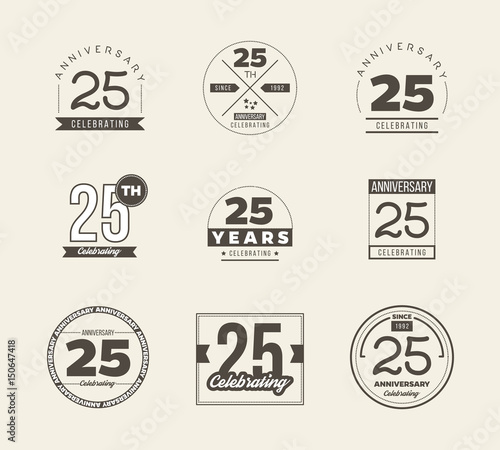 25 years anniversary logo set. Vector illustration.