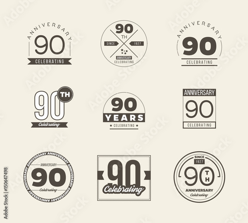 90 years anniversary logo set. Vector illustration.